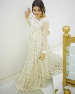 Women's Off White Georgette Embroidered Ethnic Gown