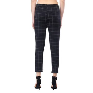 Beige Black Cotton Lycra Checkered Women Pant-Pack of 2
