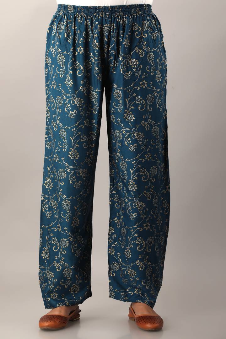 Stylish Rayon Teal Printed Kurta With Palazzo And Dupatta Set