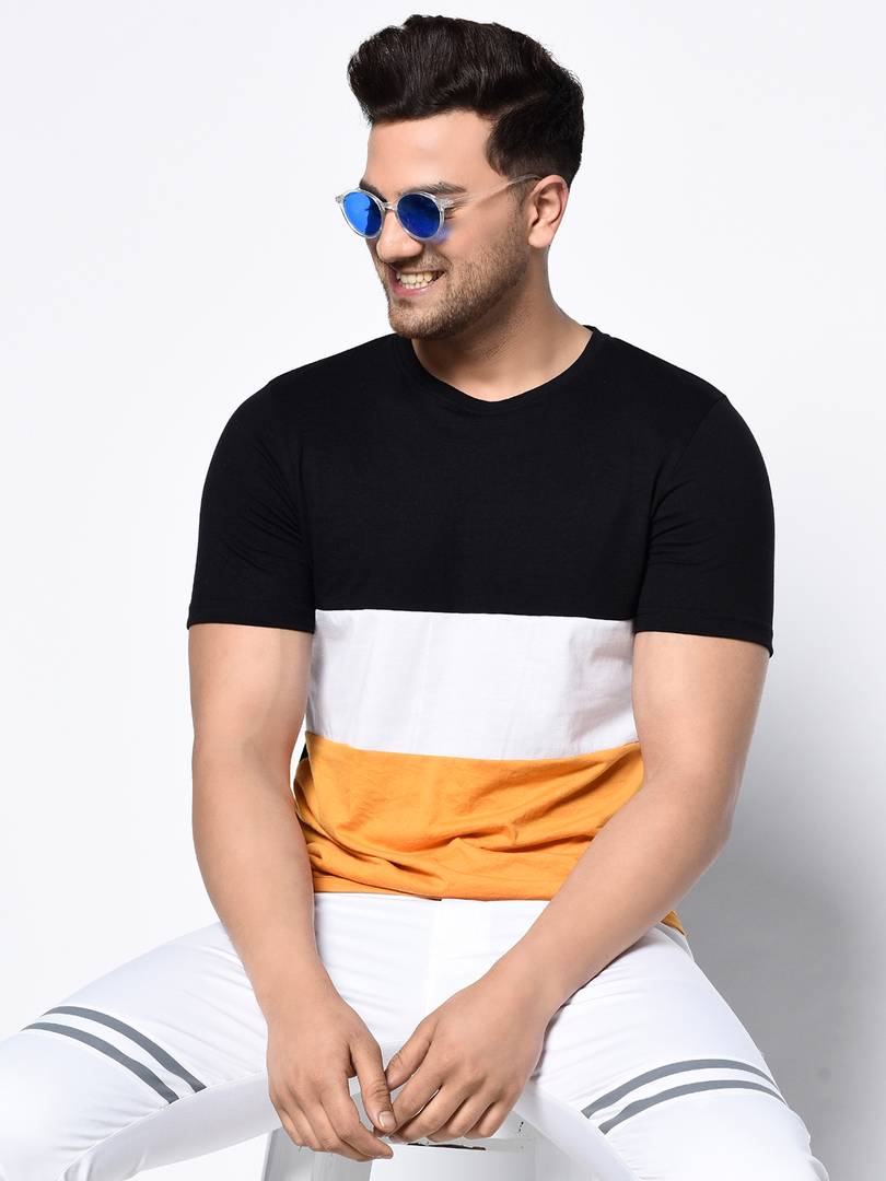 Men's Multicoloured Colourblocked Cotton Round Neck Tees