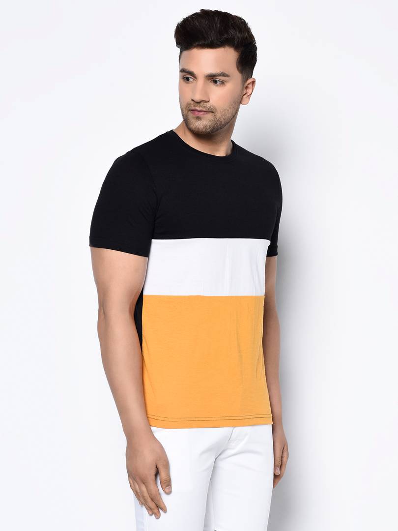 Men's Multicoloured Colourblocked Cotton Round Neck Tees