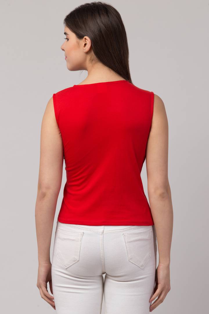 Sleeveless Red Color Regular Length Trendy Women Top