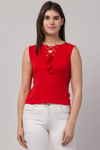 Sleeveless Red Color Regular Length Trendy Women Top