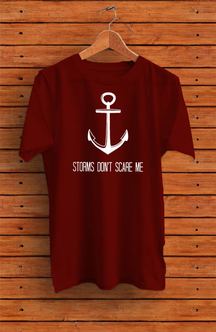 Men's Maroon Printed Cotton Round Neck Tees