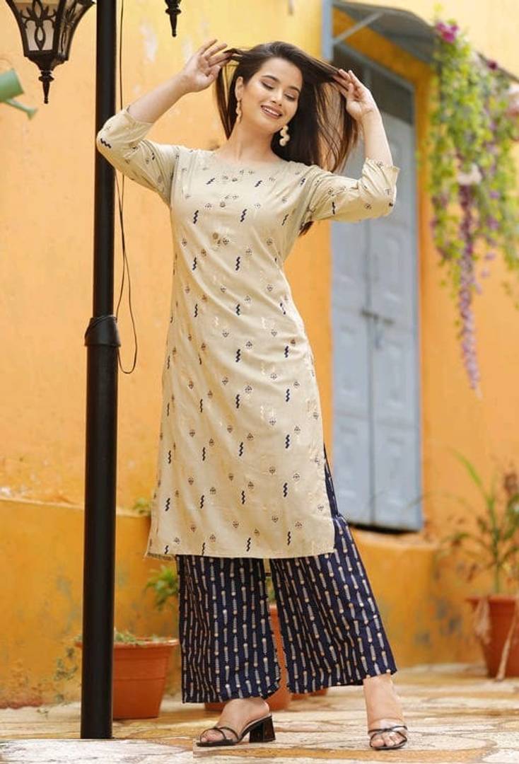 Women Rayon Kurta With Palazzo Set