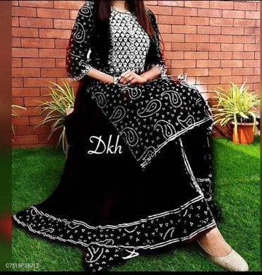 Elegant Black Rayon Embroidered Kurta with Palazzo Set For Women