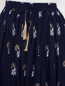 Trendy Navy Blue Printed Rayon Skirt For Women