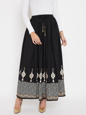 Trendy Black Printed Rayon Skirt For Women