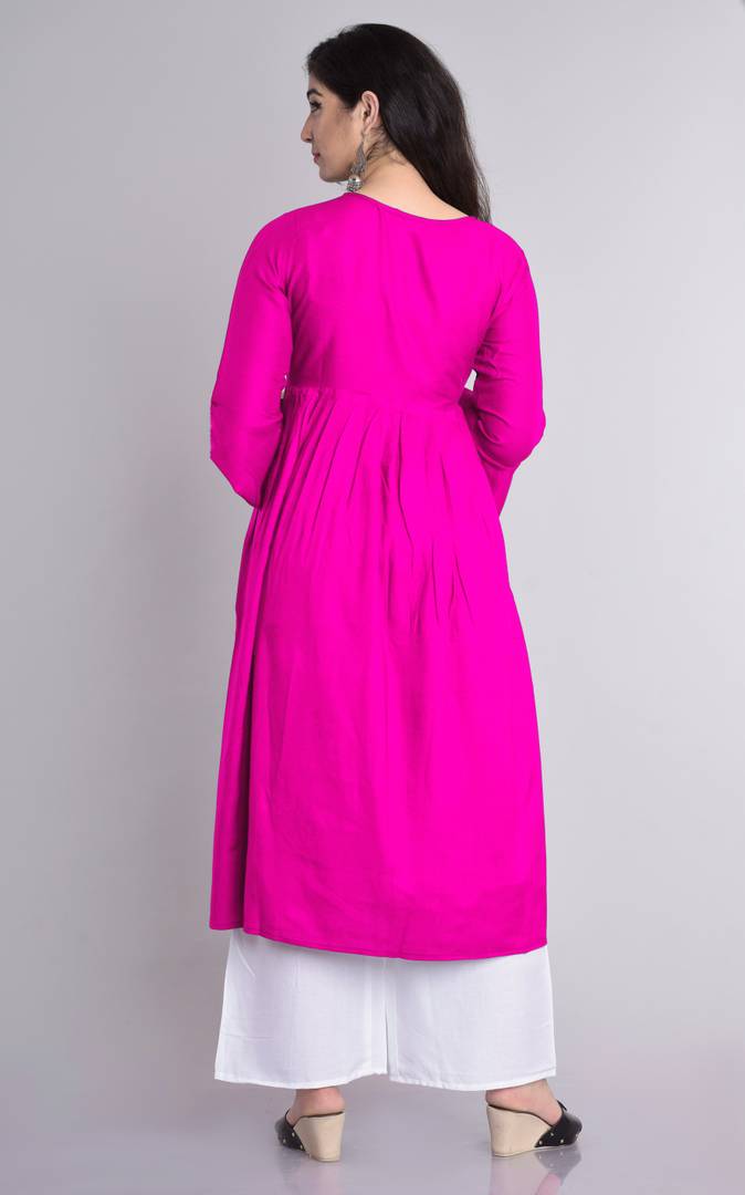 Stylish Rayon Pink Solid Anarkali Kurta With Palazzo And Dupatta Set