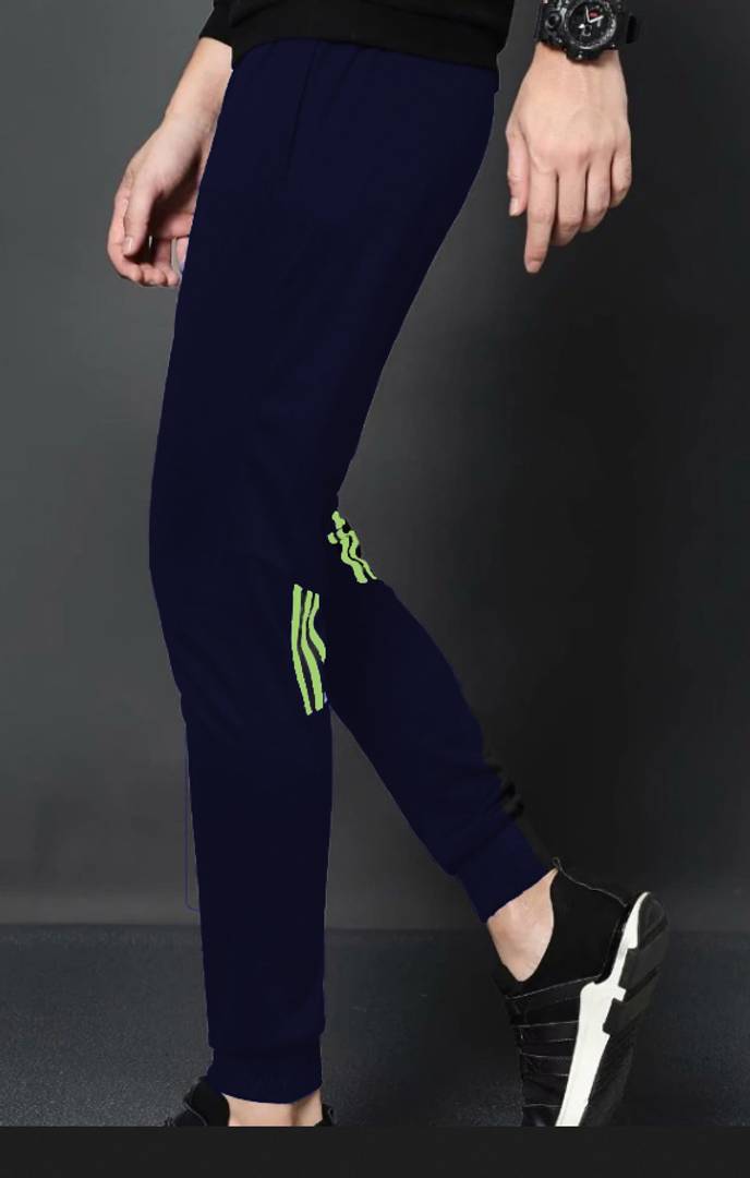 Navy Blue Striped Polyester Trendy Joggers