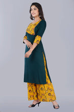 Load image into Gallery viewer, Elegant Green Rayon Printed Straight Kurta With Palazzo Set For Women
