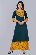 Load image into Gallery viewer, Elegant Green Rayon Printed Straight Kurta With Palazzo Set For Women