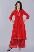Load image into Gallery viewer, Elegant Red Rayon Printed A-Line Kurta With Palazzo Set For Women