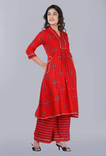 Load image into Gallery viewer, Elegant Red Rayon Printed A-Line Kurta With Palazzo Set For Women