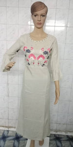 Stylish Rayon Rayon Off White Bell Sleeves Embroidered Ethnic Gown