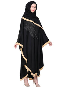 Stylish Black Imported Soft Nida Fabric Stone And Beads Work Abaya with Dupatta For Women