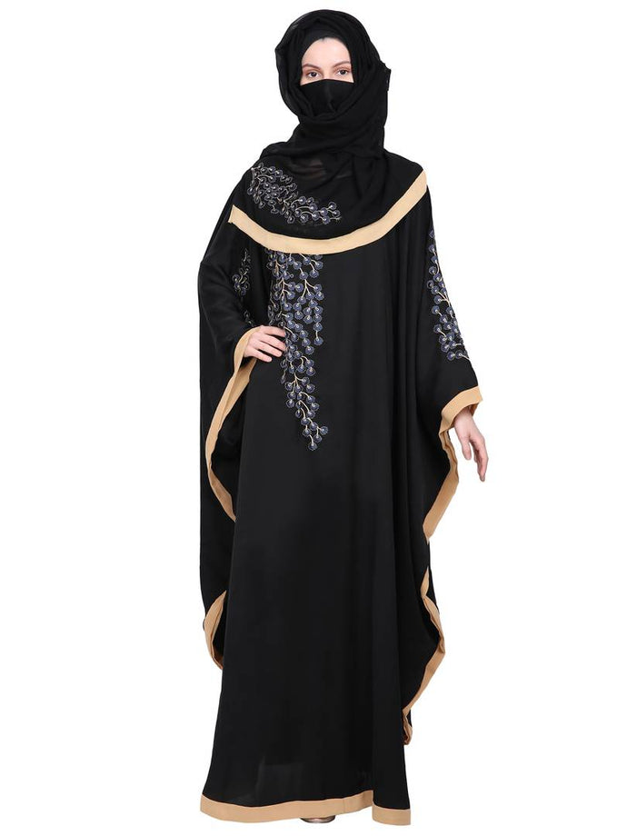 Elegant Black Imported Soft Nida Fabric Embroidered Abaya with Dupatta For Women