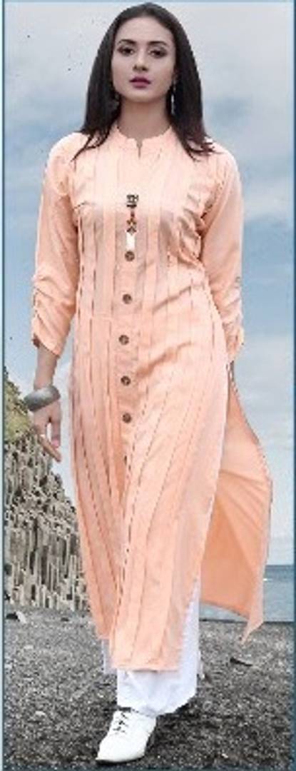 Stylish Rayon Peach Pintex 3/4 Sleeves Kurta With Palazzo Set