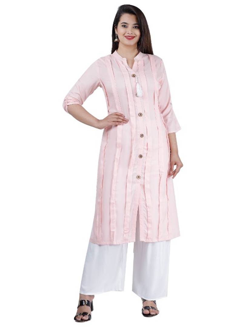 Stylish Rayon Pink Pintex 3/4 Sleeves Kurta With Palazzo Set