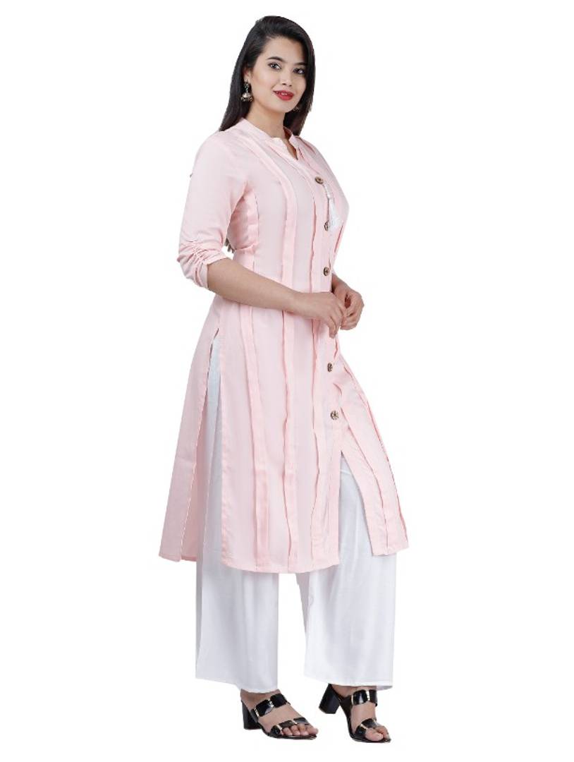 Stylish Rayon Pink Pintex 3/4 Sleeves Kurta With Palazzo Set