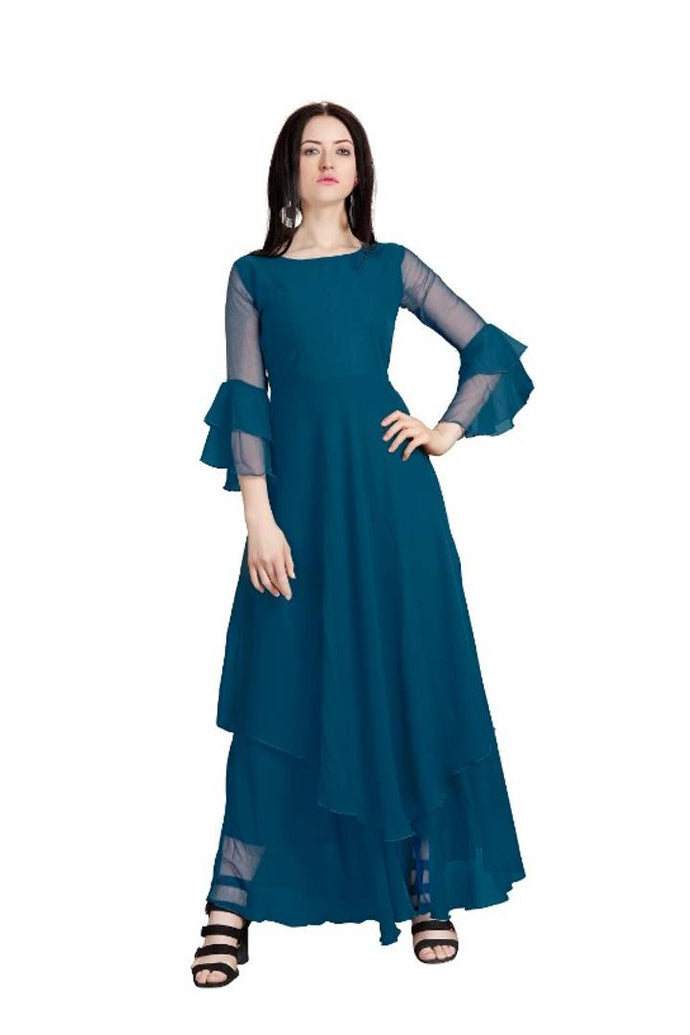 Solid Georgette Blend Stitched Flared/A-line Gown