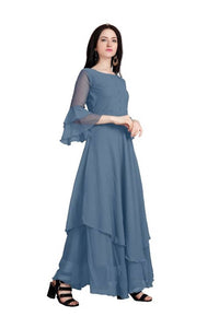 Solid Georgette Blend Stitched Flared/A-line Gown