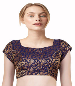 Navy Blue Brocade Stitched Blouse