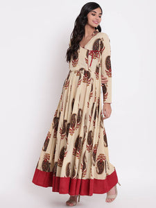 Stylish Cotton Beige Printed Gown For Women