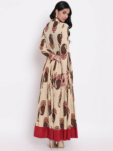 Stylish Cotton Beige Printed Gown For Women