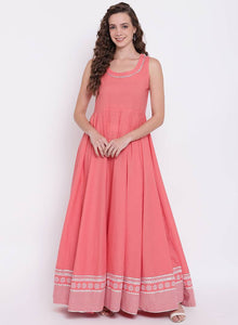 Stylish Cotton Pink Foil Printed Gown For Women