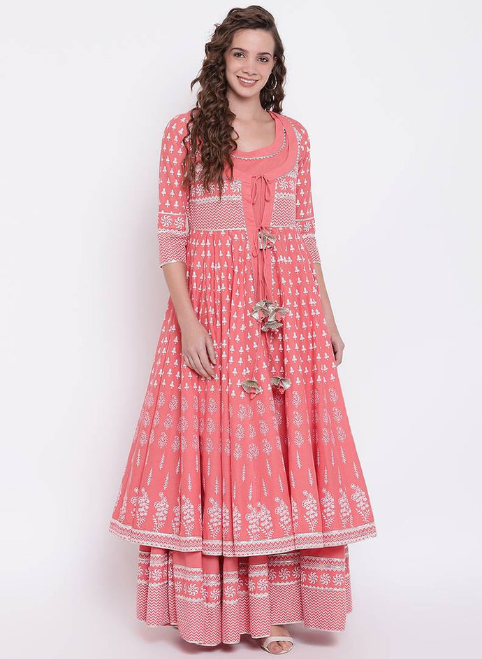 Stylish Cotton Pink Foil Printed Gown For Women