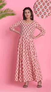 Stylish Cotton Pink Floral Printed Gown For Women