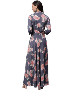 Stylish Rayon Grey Floral Printed Gown For Women