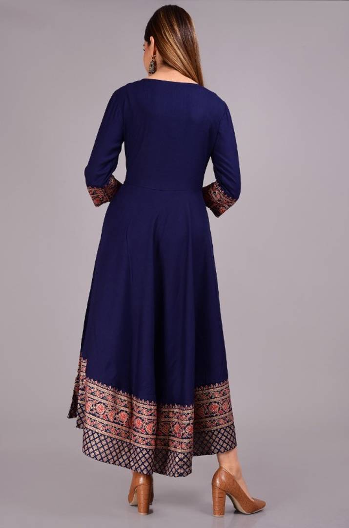 Stunning Navy Blue Rayon Digital Printed Anarkali Kurta For Women