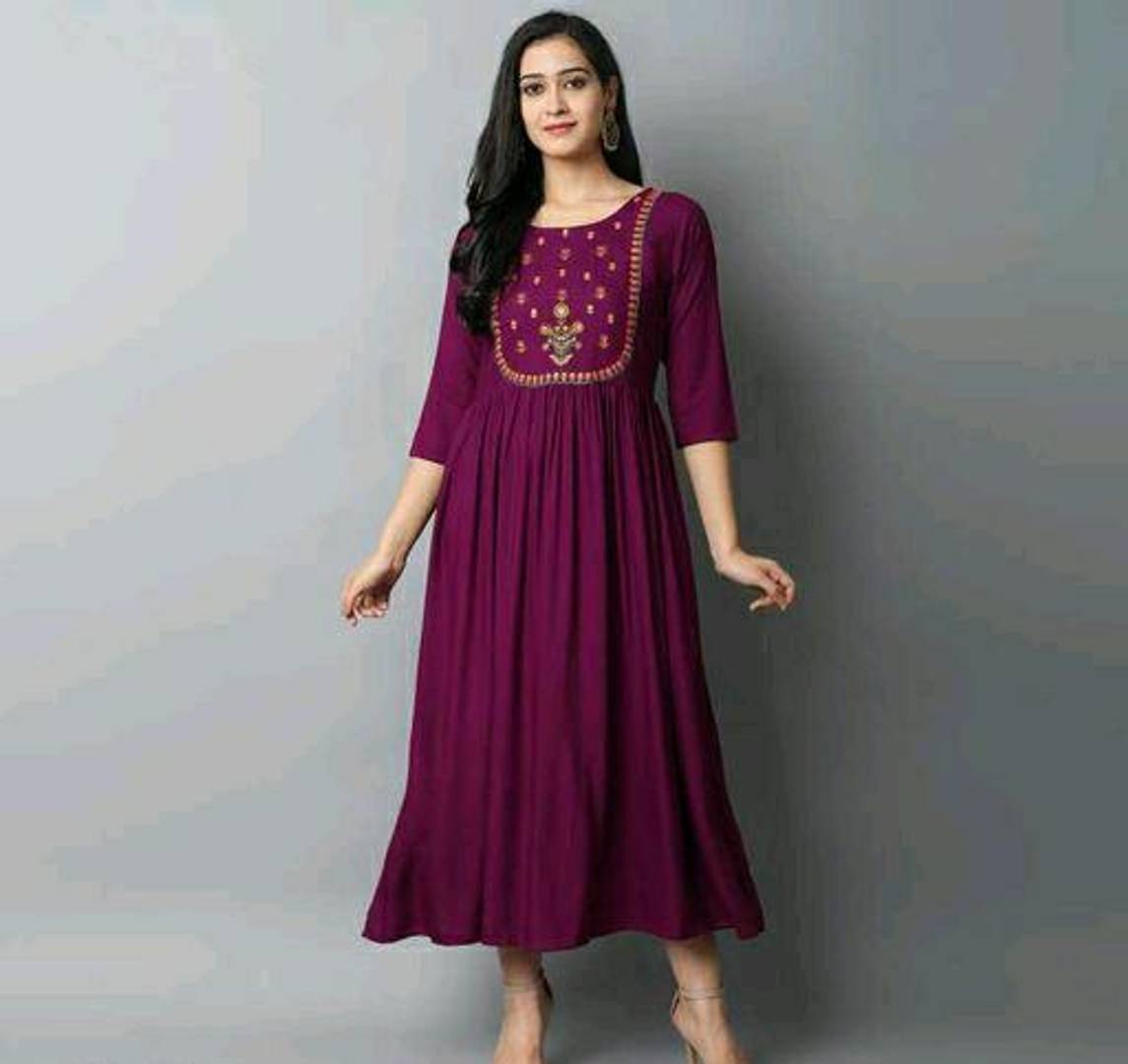 Stylish Magenta Rayon Embroidered Kurta For Women