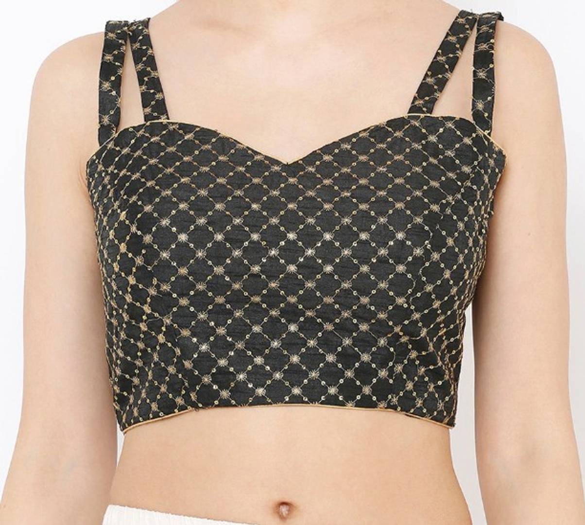 Heart Neck Sequence Embroidered Stitched Blouse