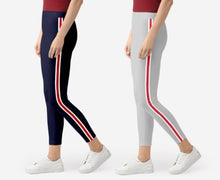 Load image into Gallery viewer, Amazing Multicoloured Cotton Striped Stretchable Jeggings For Women- 2 Pieces