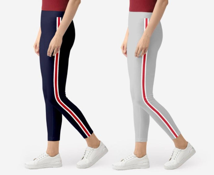 Amazing Multicoloured Cotton Striped Stretchable Jeggings For Women- 2 Pieces