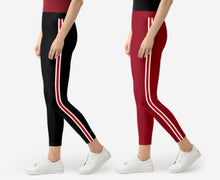 Load image into Gallery viewer, Amazing Multicoloured Cotton Striped Stretchable Jeggings For Women- 2 Pieces