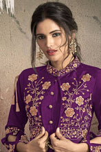 Load image into Gallery viewer, Stylish Taffeta Satin Purple Embroidered Full Sleeves Gown For Women