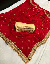 Load image into Gallery viewer, Chiffon Embroidered Saree with Blouse piece