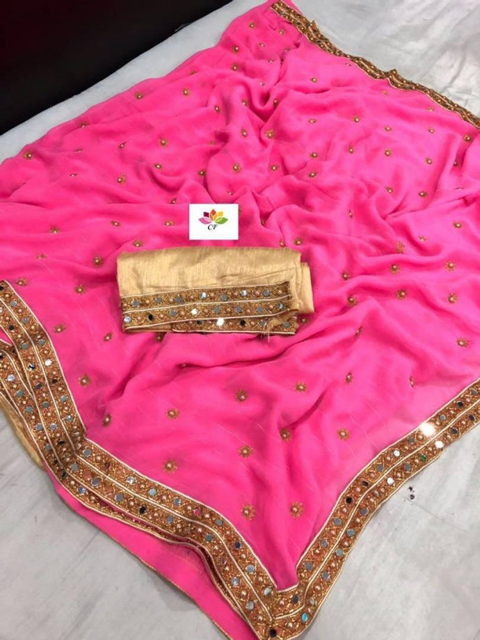 Chiffon Embroidered Saree with Blouse piece