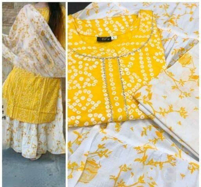 Woman's Rayon Printed Kurti, Skirt with Dupatta
