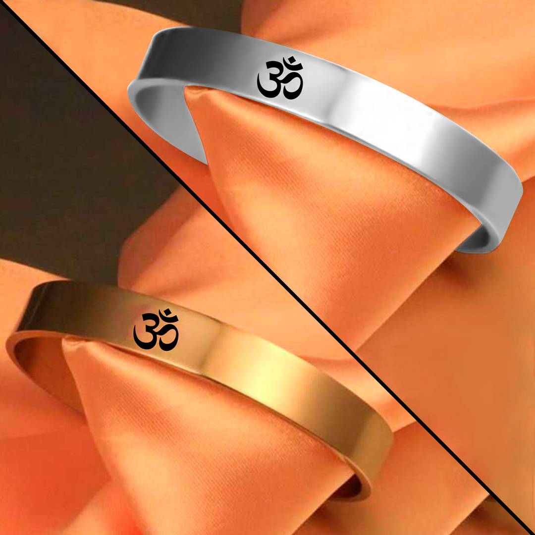 OM Kada Brecelet Charm Traditional Gold And Silver Plated Set of 2