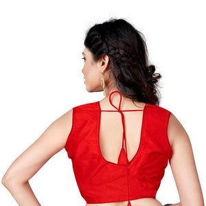 Blouse for Women Readymade Plain Sleeveless Round Neck Designer Silk Blend Free Size Stitched Blouse