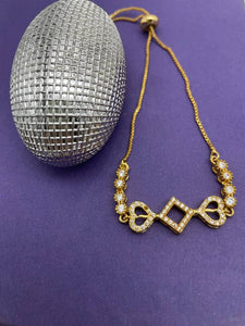 VMKOR Pure  Sterling  Golden  White  American Diamond LOVE Design Adjustable Stretchable Bracelet for Women and Girls