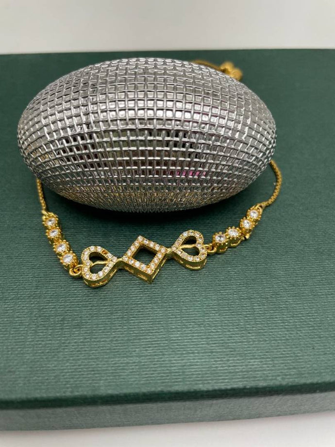 VMKOR Pure  Sterling  Golden  White  American Diamond LOVE Design Adjustable Stretchable Bracelet for Women and Girls