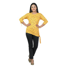 Load image into Gallery viewer, Elegant Yellow Lycra Floral Print Women Tops with with a Free Key Ring