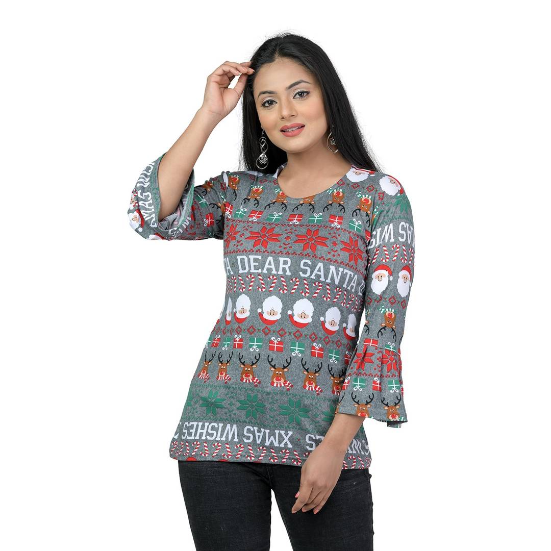 Elegant Multicoloured Lycra Floral Print Women Tops with with a Free Key Ring