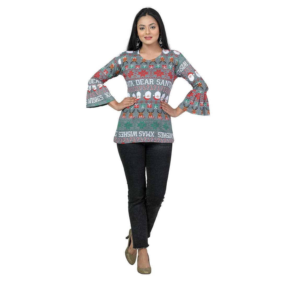 Elegant Multicoloured Lycra Floral Print Women Tops with with a Free Key Ring